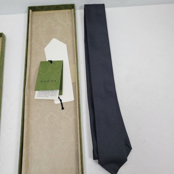 Gucci Men's Black Silk Tie Made in Italy NIB with Tags - Picture 2 of 9